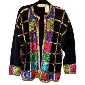 Priscilla Sweater Cardigan Womens Size XL Lambs Wool Angora Blend Sequins Colors